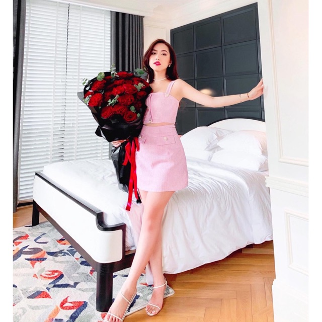 Roseberry - Chân váy ngắn Rosy Tweed hồng pastel