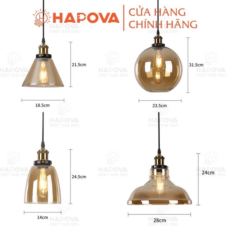 Đèn thả trần thủy tinh trong suốt HAPOVA ALVA 0605 + Tặng kèm bóng led AS Vàng