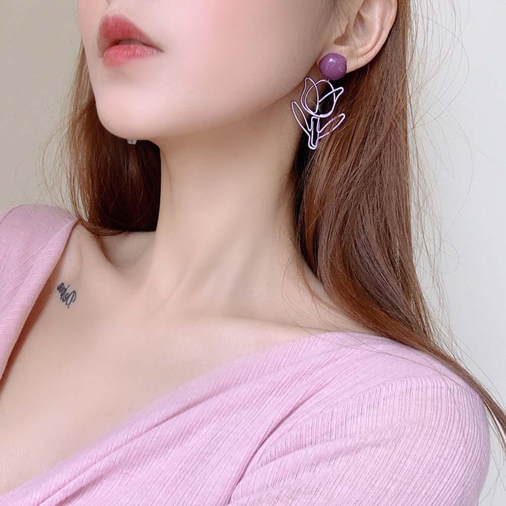 Bông Tai Thiết Kế Tinh Tế Thời Trang Cho Nữ|Bông Tai Hình Hoa Cúc Màu Tím Xinh Xắn Thời Trang