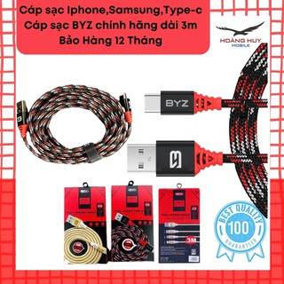 Dây Sạc Iphone,Samsung,Type C,Dây Dù Sạc Nhanh 2.1A Chiều Dài 3M Hàng Zin Chính Hãng Bảo Hành 12 Tháng 1 Đổi 1