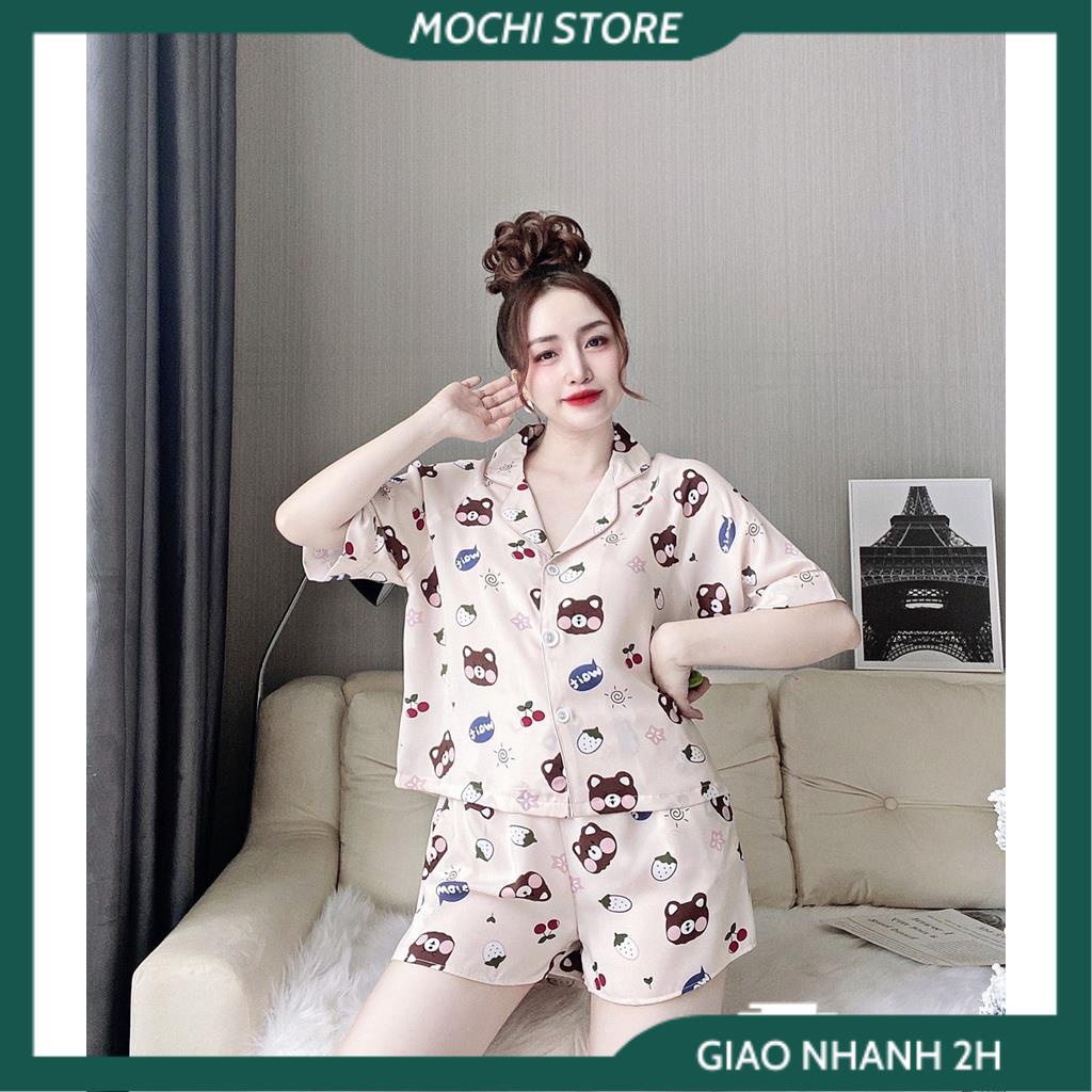 Bộ Ngủ Pijama, Đồ Lụa Mặc Nhà Áo Tay Ngắn Phối Hoa Văn Quần Sọc Chất Lụa Satin Màu Trơn, Nhiều Màu Form Dáng Rộng Rãi Th | BigBuy360 - bigbuy360.vn