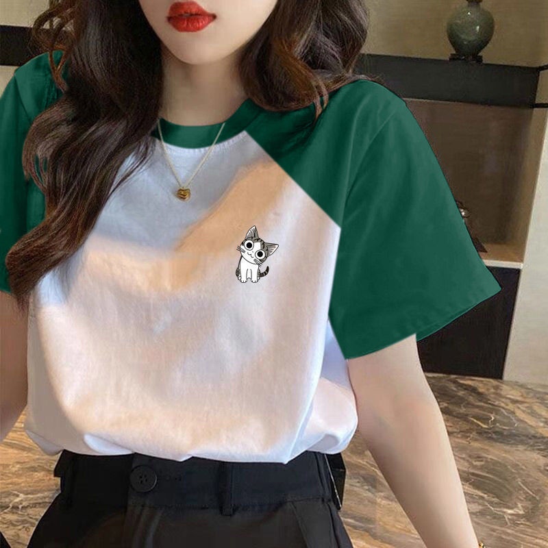 Áo Thun Raglan Tay Ngắn Dáng Rộng Che Phủ Bụng Thời Trang Dành Cho Nữ