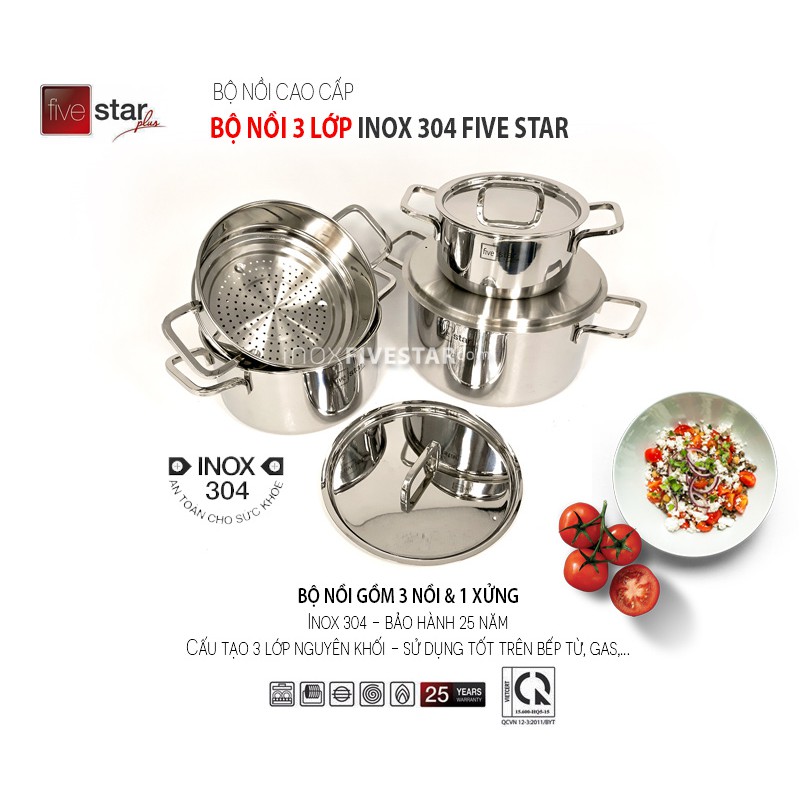 Bộ nồi inox 304 Fivestar 4 chiếc liền khối