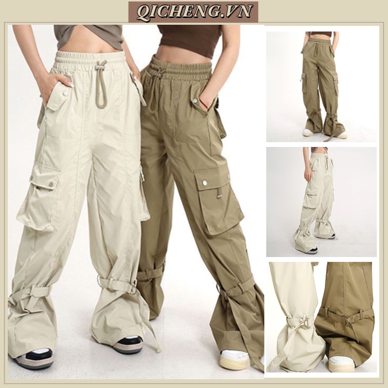 Quần Dài Dáng Rộng Phối Túi Lớn quần túi hộp nữ Màu Trơn Đơn Giản quần túi hộp nam Phong Cách Retro Hàn Quốc cargo pants