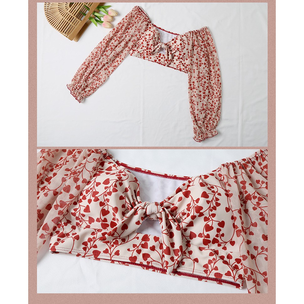 Bộ đồ bơi dài tay lưng cao họa tiết hoa phong cách Hàn quốc | BigBuy360 - bigbuy360.vn