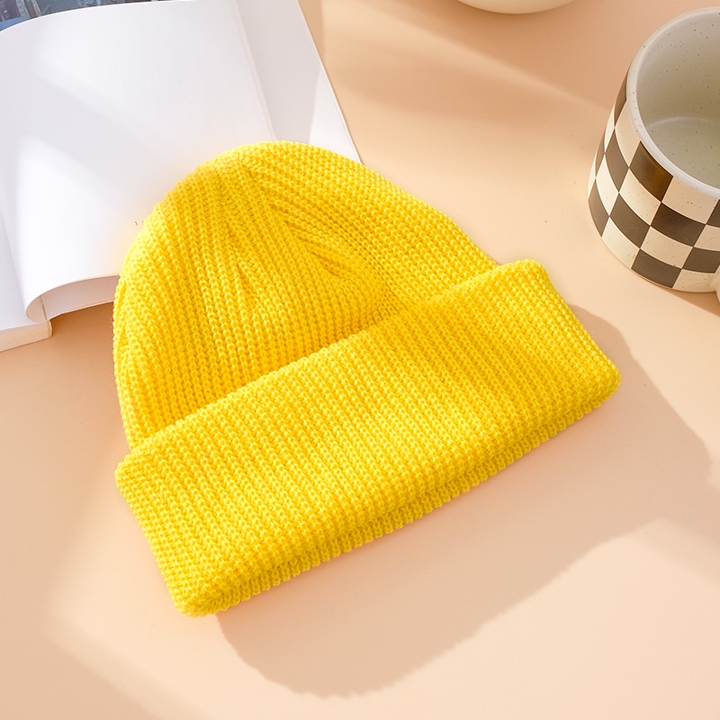 Mũ len Beanie dáng ngắn dệt kim dày dặn