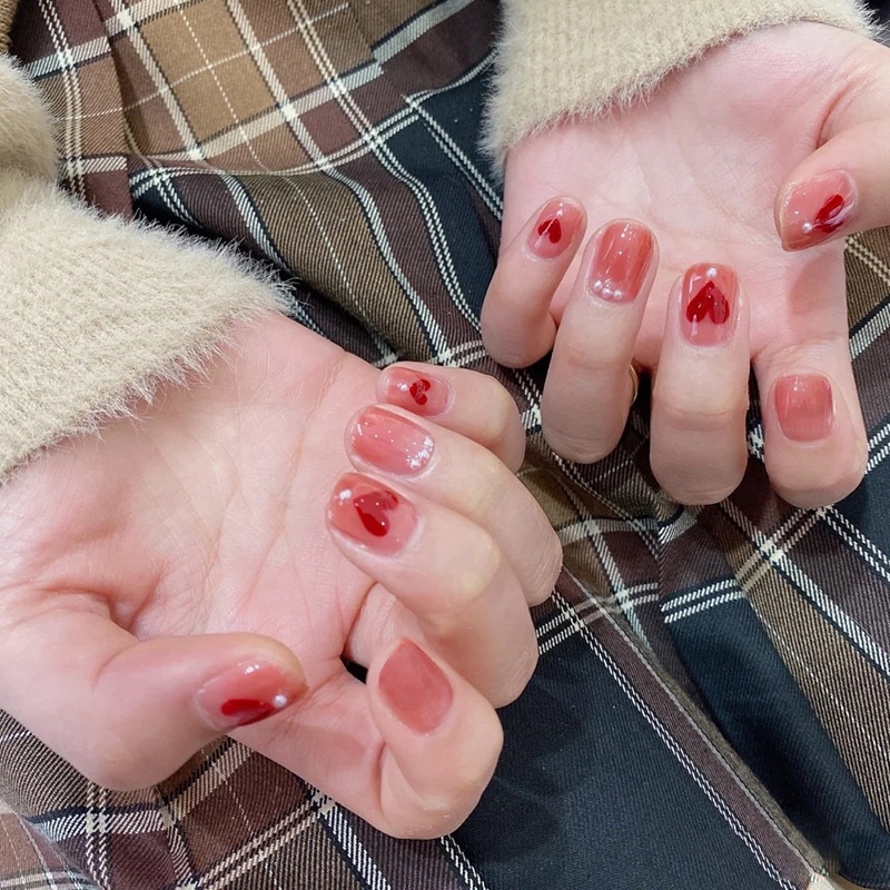 [Hàng mới về]Bộ 24 móng giả form ngắn đính charm xinh xắn