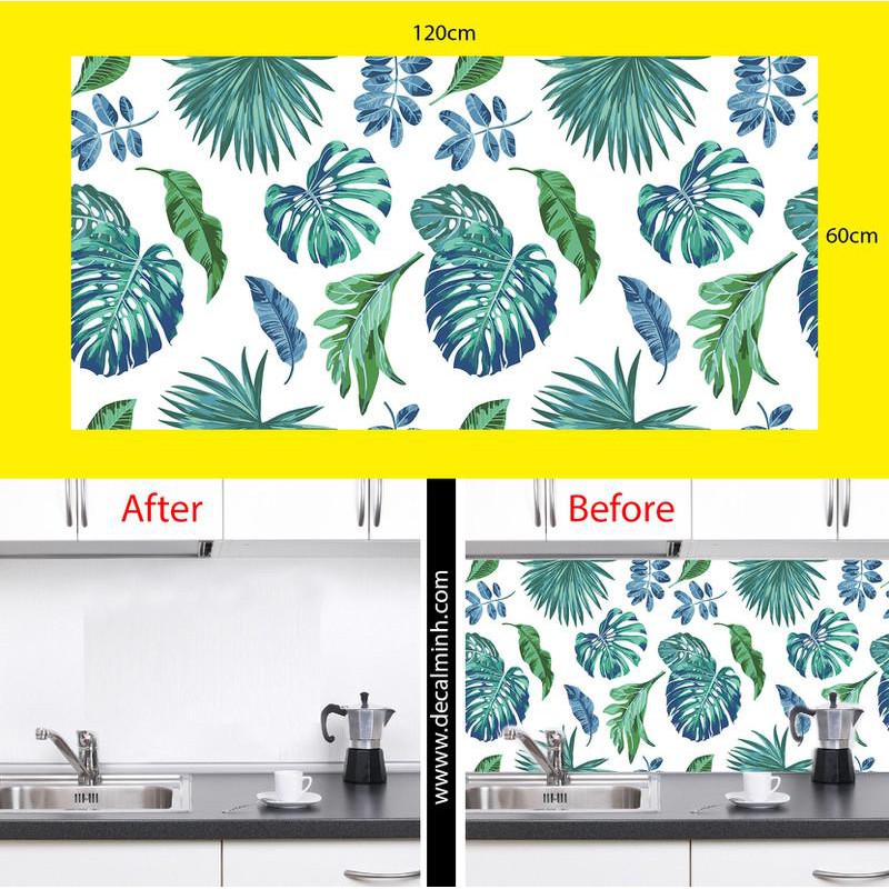 Decal họa tiết lá nhiệt đới dán bếp lâu chùi dễ dàng (loại cao cấp)