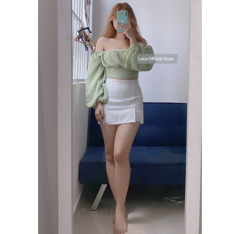 Áo Croptop Tay Phồng Vải Xốp Cao Cấp Tiểu Thư L10-1 Thắt Nơ Lưng Kèm Mút NgựcTuyết's House