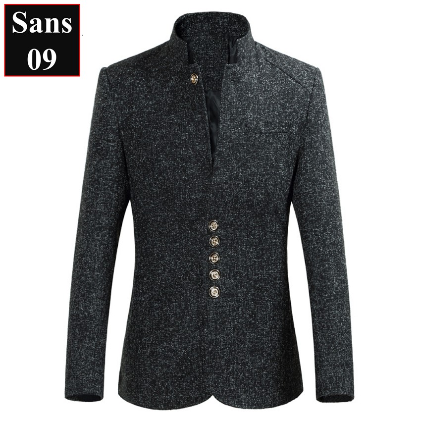 Áo blazer nam hàn quốc dáng ngắn Sans09 khoác chất dạ nhẹ cổ tàu bigsize to XXL ...