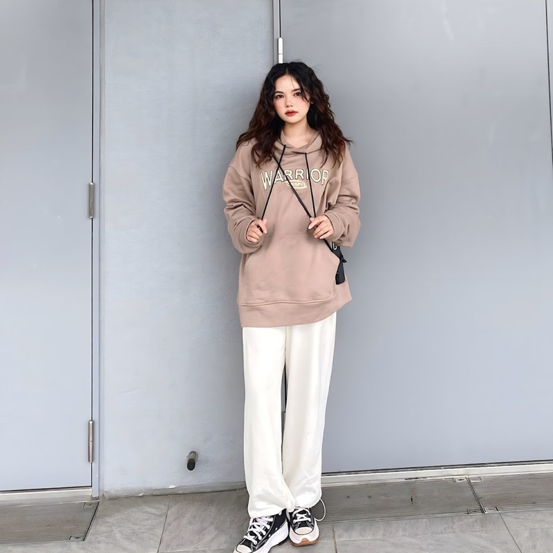 ÁO HOODIE WARRIOR NÂU vải chân cua, form rộng