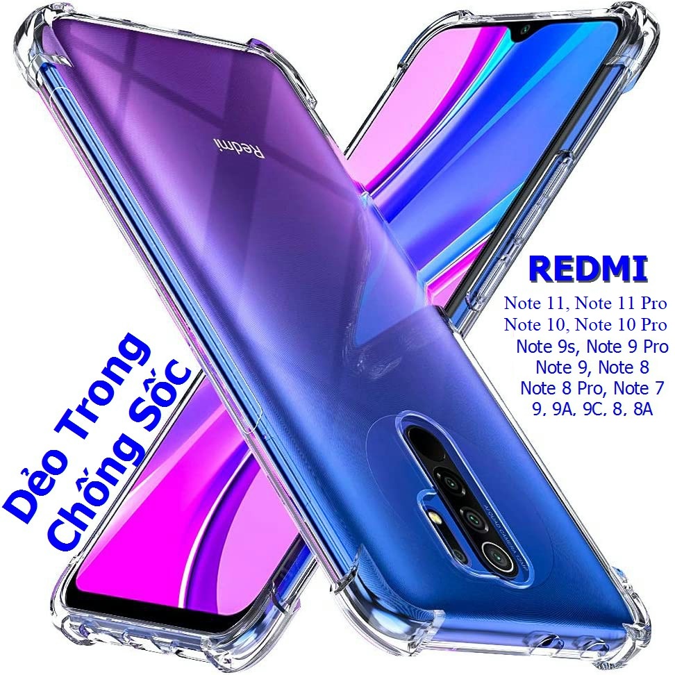 Ốp Lưng Dẻo Trong Chống Sốc Xiaomi Redmi Note 10 - 9T - 9 Pro - 9s - 8 - 7, 9A, 9C, 8A, Mi 11 Lite, 11T, Poco X2 - M3