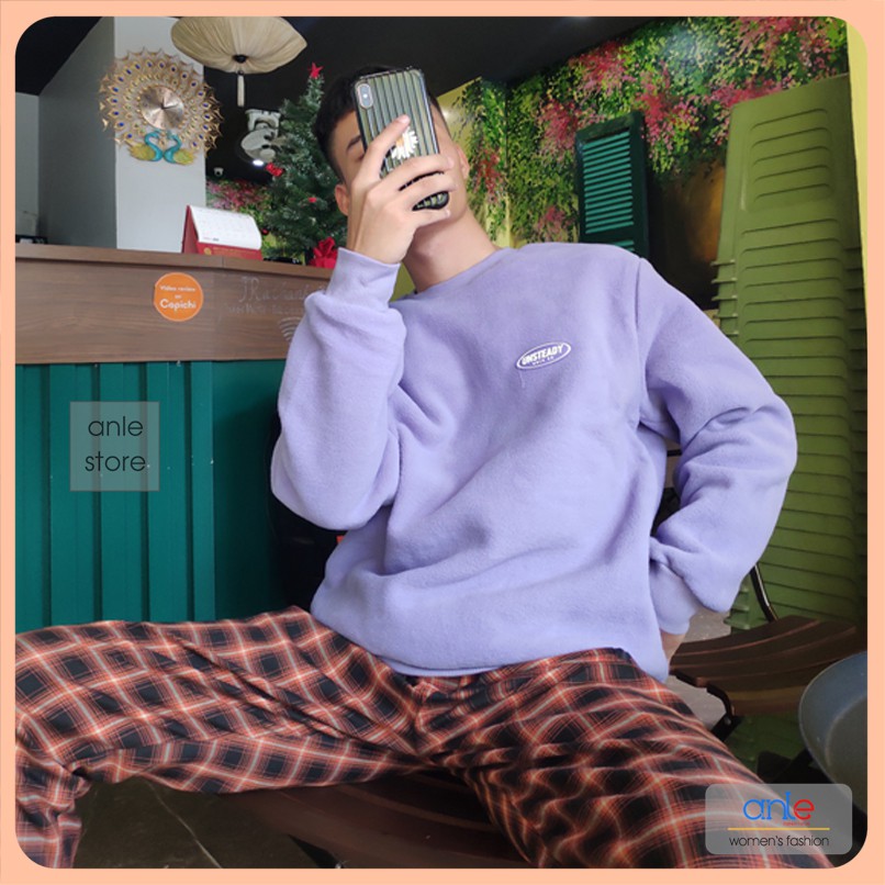 Áo Nỉ Sweater Unisex, Ulzzang Nam, Nữ hottrend 3 màu Trắng, Xanh, Tím -Thêu chữ, Logo hot hit. Có bigsize tới 90kg