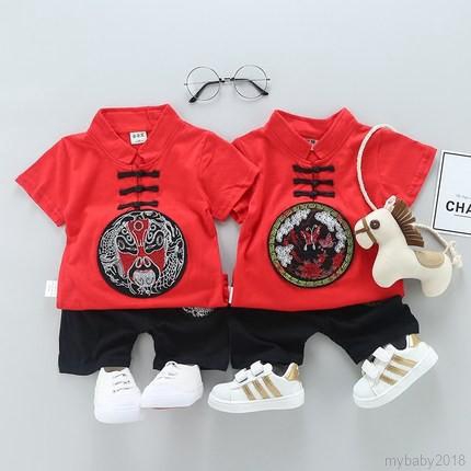 💕 My Baby 💕 Set áo thun tay ngắn và quần họa tiết phong cách Trung Quốc độc đáo cho bé trai