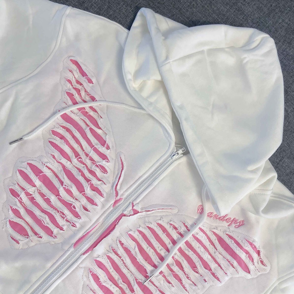 【ZHELIHANGFEI】Áo Hoodie Tay Dài Form Rộng Thiết Kế Xẻ Rách Phong Cách Preppy Mỹ