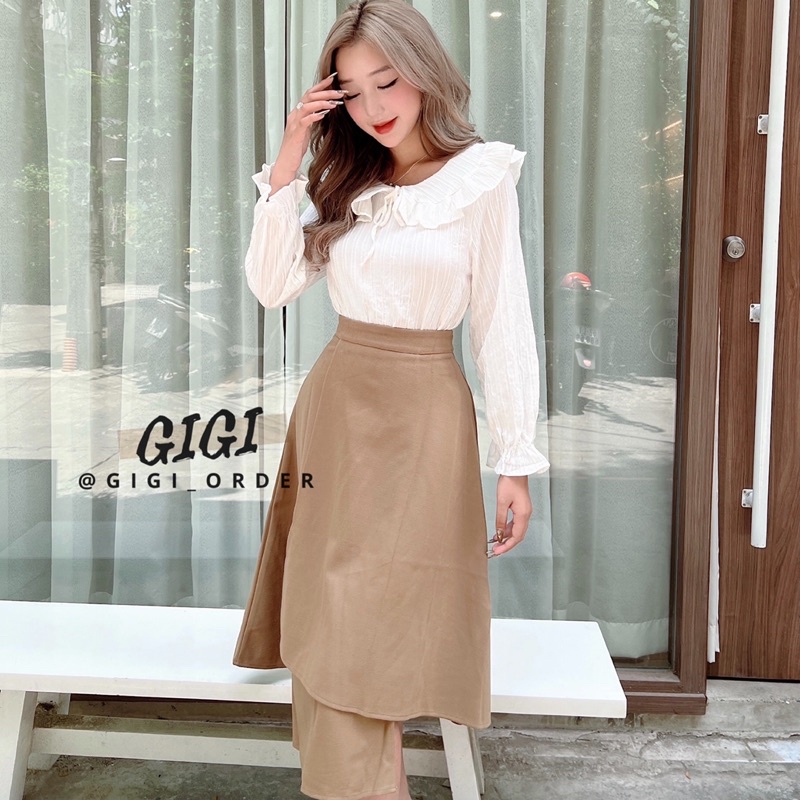 Chân váy dạ nâu nhiều tà
