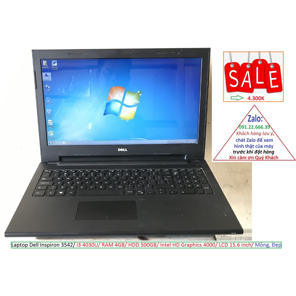 Laptop Dell Inspiron 3542/ i3 4030U/ RAM 4GB/ HDD 500GB/ Intel HD Graphics 4000/ LCD 15.6 inch/ Mỏng, Đẹp