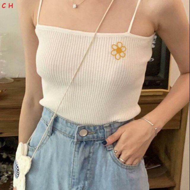 Áo hai dây bún Hoa Mai chất thun giãn♥️Áo bodip hai màu Đen Trắng♥️ FREE SHIP | BigBuy360 - bigbuy360.vn