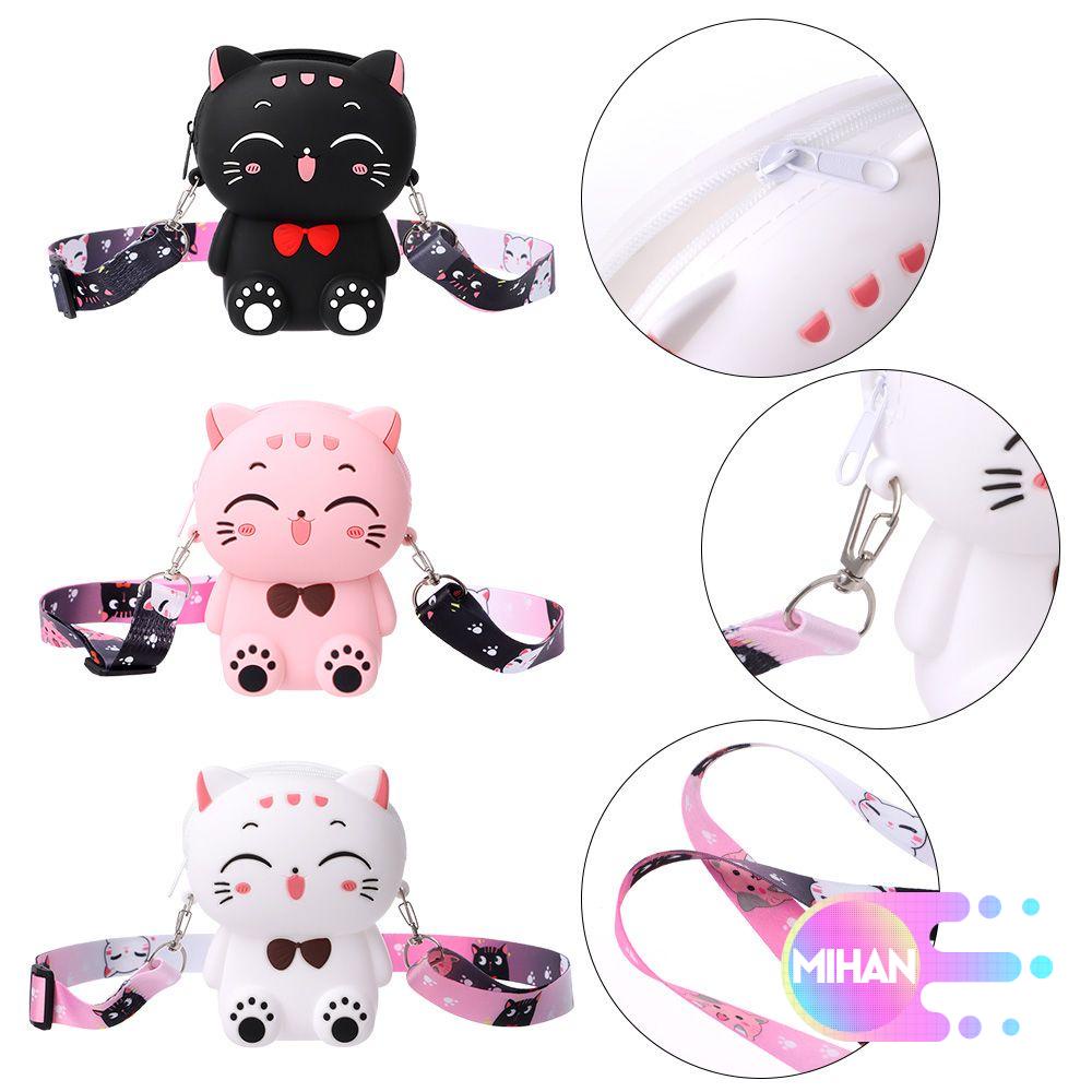 Túi đeo vai phối hình mèo bằng silicon tùy chọn màu sắc