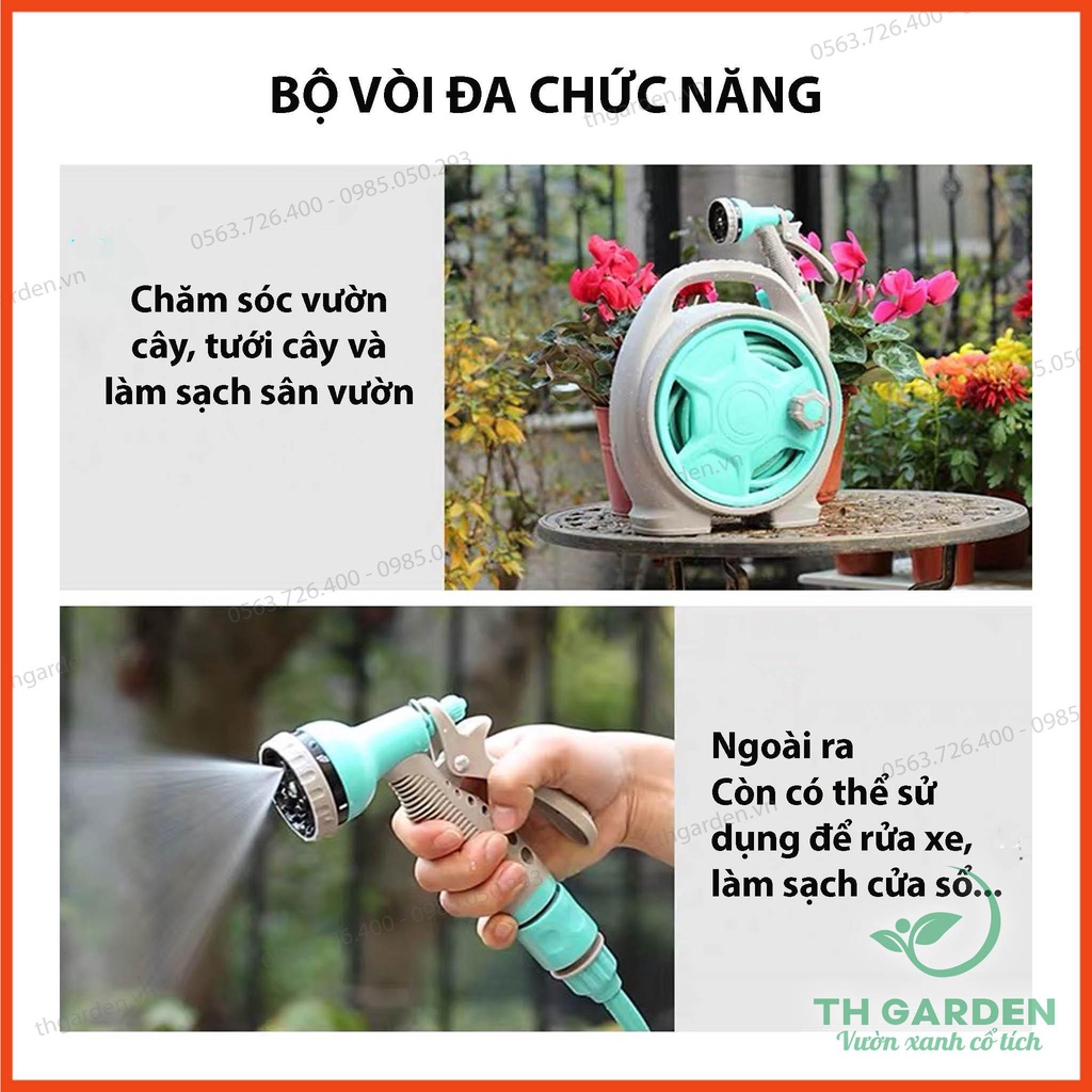 Vòi rửa xe tăng áp TH Garden - 6 Chế Độ Chất Lượng Cao 15m - Lô Cuộn Kiên Cố, Gọn Nhẹ - Ống Nước Siêu Bền