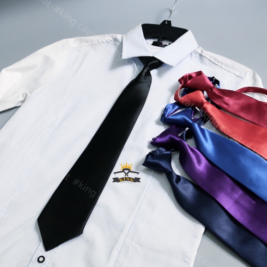 Cà vạt nam KING, caravat công sở và học sinh thắt sẵn chất vải phí bóng đơn giản thanh lịch cao cấp giá rẻ C015