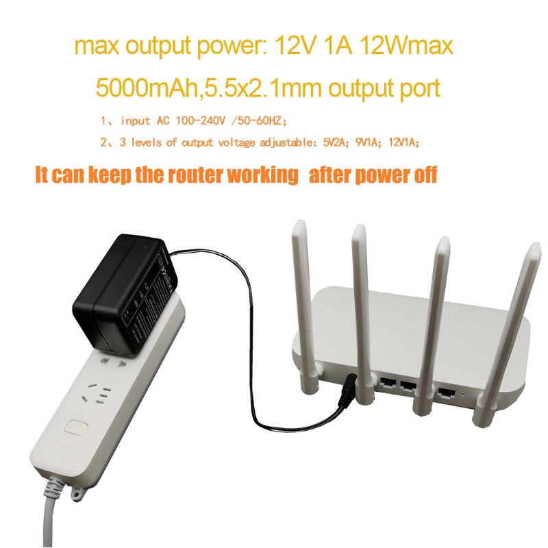 ROX EU US Plug Rechargeable 5000mAh 5V 9V 12V UPS Uninterrupted Backup Power Supply 5.5x5.1mm Output Battery Pack for WiFi Router LED Strip CCTV Camera and more