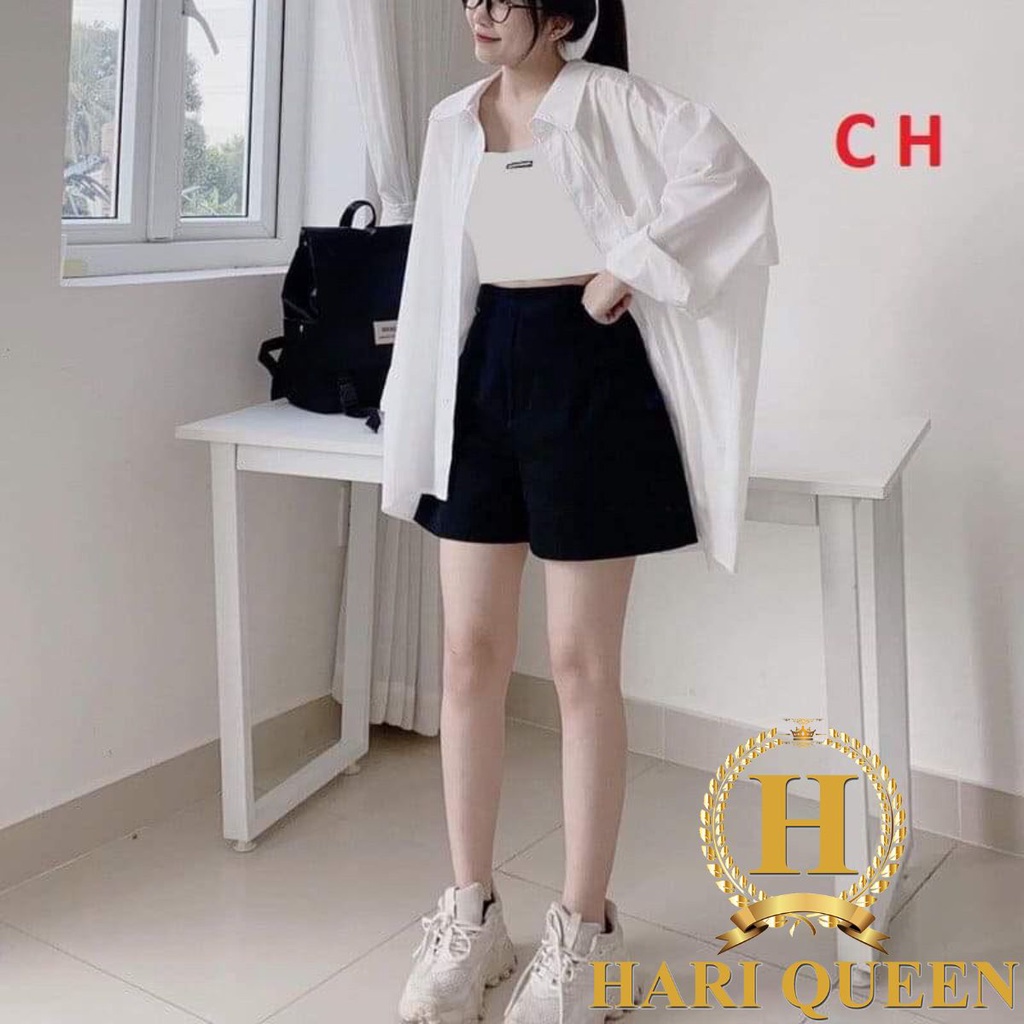 Sét 3 món áo sơ mi trắng + áo hai dây + quần đùi kaki HARIQUEEN