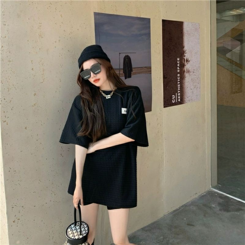 áo thun nữ tay ngắn kẻ sọc họa tiết đáy rộng hoang dã phong cách hàn quốc
