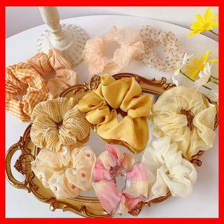 Dây Buộc Tóc Vải Scrunchies Cho Bạn Gái Mã Màu Vàng