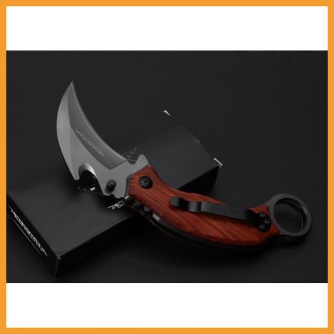 [FreeShip – hàng Auth]  Dao Phượt Gấp Cao Cấp Chính Hãng Karambit X52 Báng Gỗ - Dao Phượt Đa Năng Giá Rẻ Quân Đội