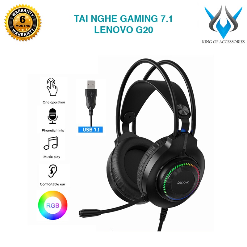 Tai nghe 7.1 gaming LENOVO G20 thinkplus led RGB - micro điều chỉnh 360 độ (Đen) Phụ kiện 1986