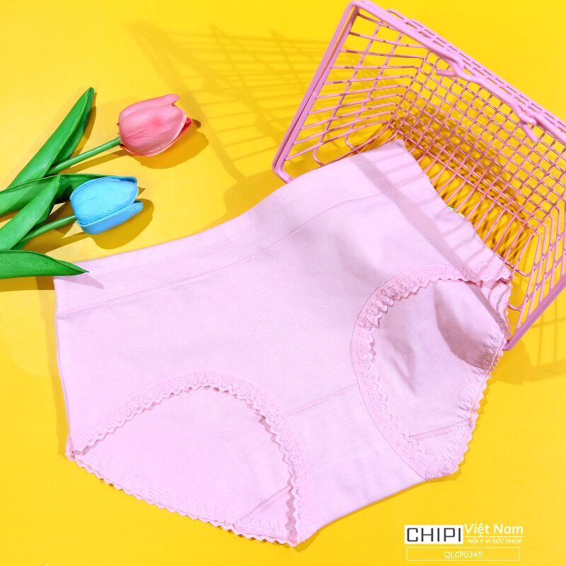 Quần lót nữ cotton viền ren cạp chun che bụng chipi - QLCP0345