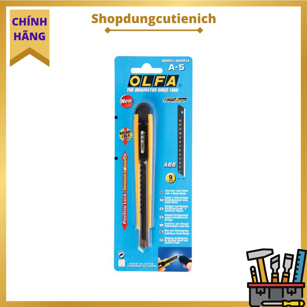 Dao Rọc Cắt Da, Vải, Giấy OLFA A-5 Lưỡi Dao Bẻ 9mm, Khóa Trượt