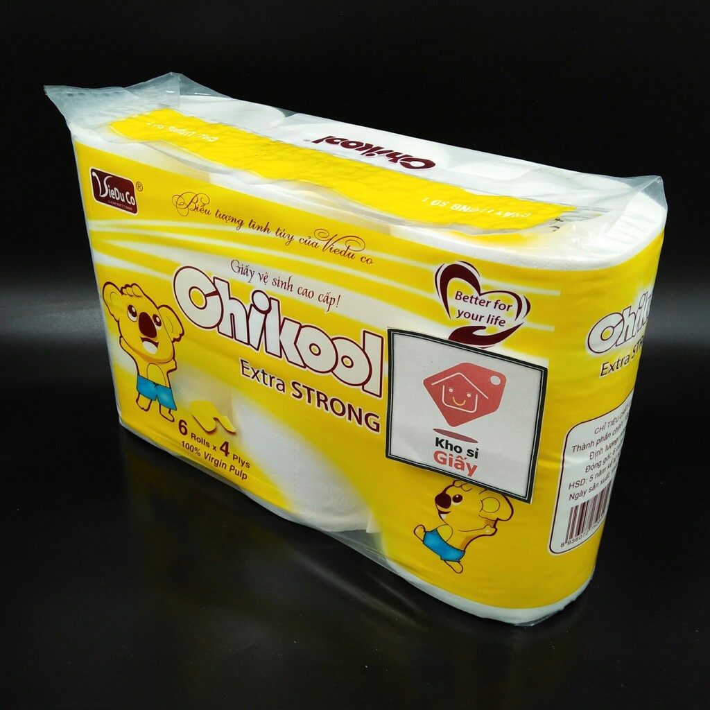 Lốc 6 cuộn giấy vệ sinh Chikool không lõi 4 lớp Extra Strong - Giấy cuộn nhỏ loại 1