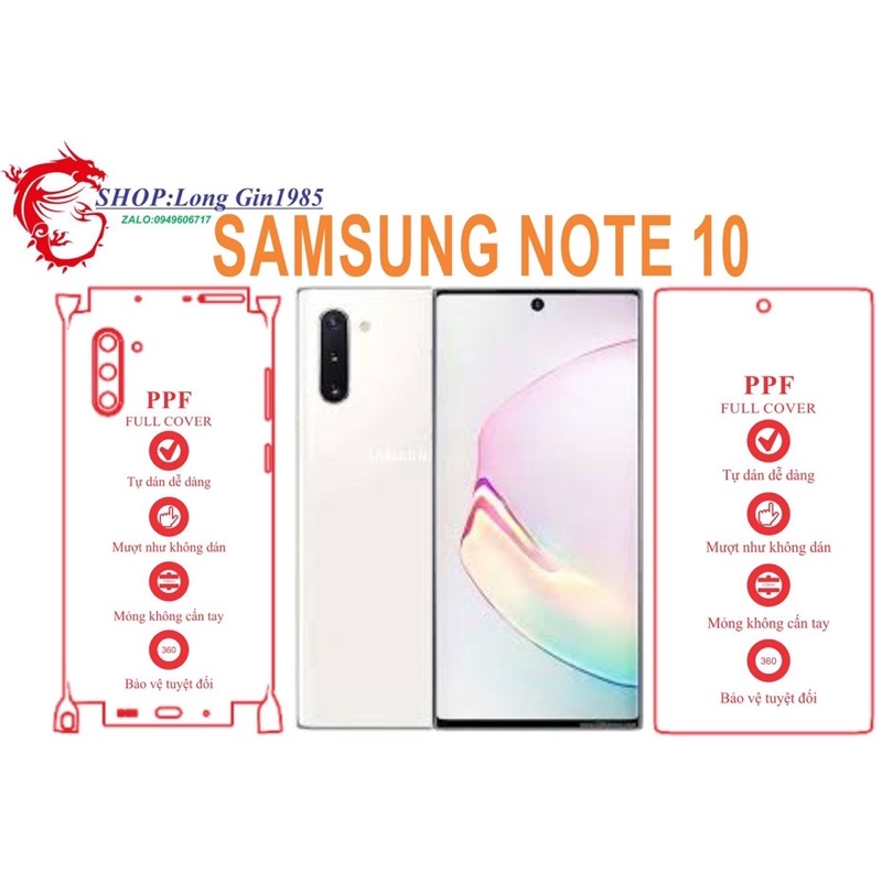 Samsung Note 10 miếng dán trong Ppf mặt sau và mặt trước chống va đập chống trầy xước