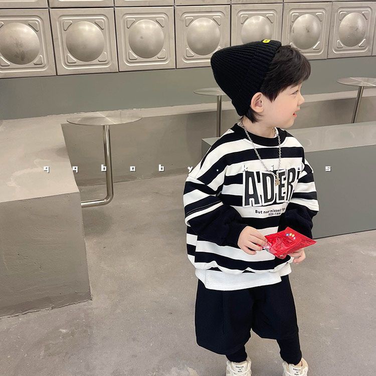 Áo Sweater Giả Hai Mảnh Họa Tiết Kẻ Sọc Phong Cách Phương Tây Thời Trang Xuân Thu Mới Dành Cho Bé Trai Bé Gái