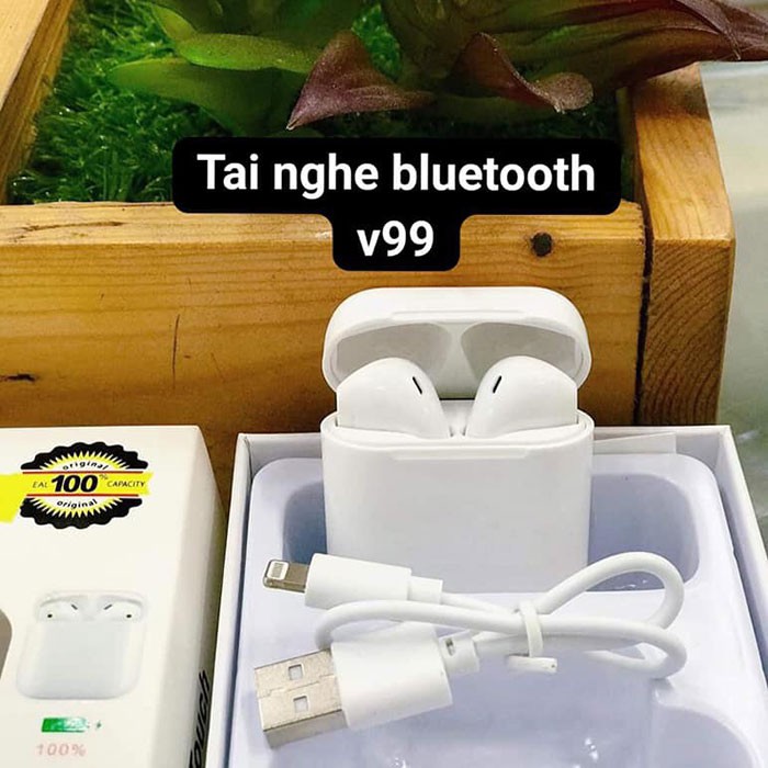 TAI NGHE BLUETOOTH V99 CÓ DOCK SẠC | Thiết Kế Sang Chảnh - Kết Nối Chuẩn V5.0 | Lỗi 1 Đổi 1 - 24001