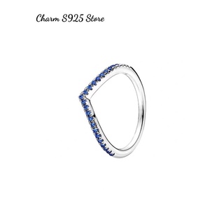 Nhẫn đeo tay pan ale tim đính đá xanh bạc s925 cao cấp