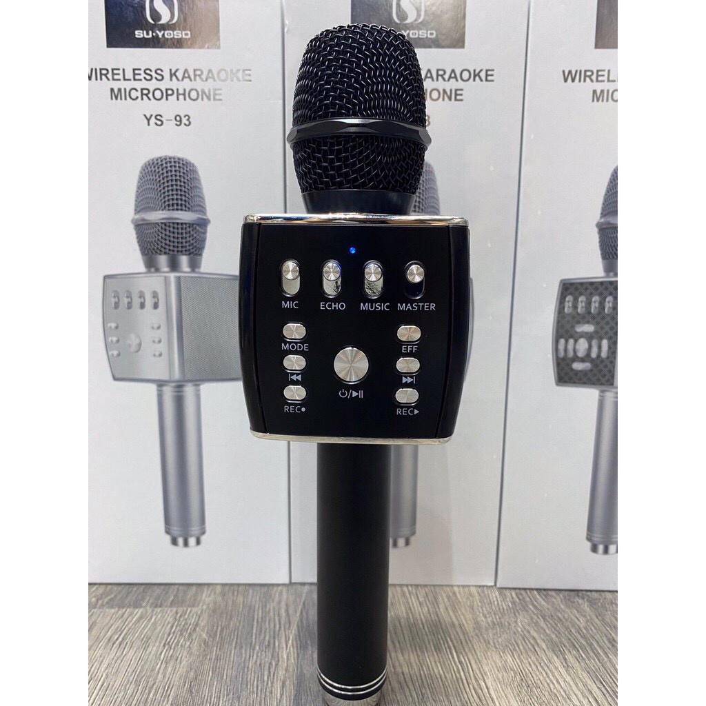Micro karaoke YS93 cao cấp, Micro karaoke bluetooth không dây tích hợp loa bass, tres, Bảo hành 6 tháng