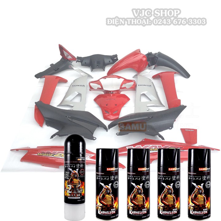 Combo sơn Samurai dùng để sơn ra dàn áo xe Wave A màu đỏ bạc Samurai