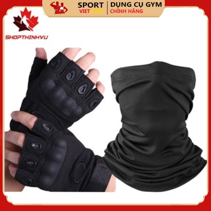 Combo găng tay phượt cụt ngón có gù và khẩu trang phượt đa năng cao cấp