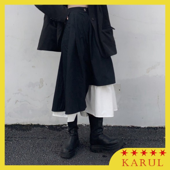 Chân váy dài ulzzang xòe vạt lệch phối đen trắng-Chân váy xoè vạt lệch tầng phong cách hàn quốc | BigBuy360 - bigbuy360.vn