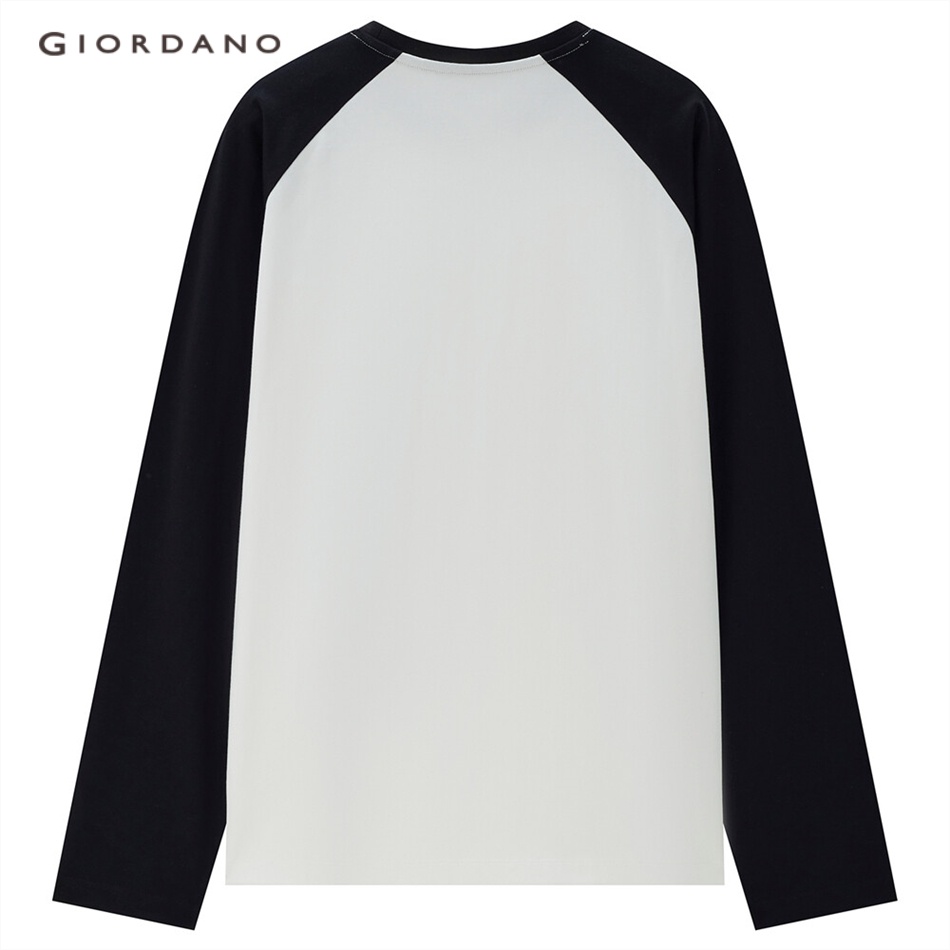 Áo thun GIORDANO 13322750 tay dài cổ tròn màu tương phản cá tính phối hình chữ A giản dị cao cấp thường ngày cho nữ