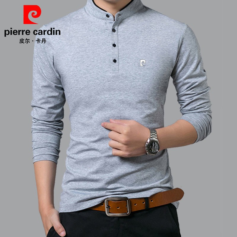 PIERRE CARDIN Áo Thun Nam Tay Dài Cổ Đứng Thời Trang Hàn Quốc