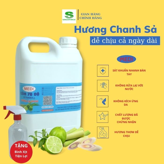 Dung dịch y tế rửa tay diệt khuẩn 90 độ 70 độ Medi 5 lít sát khuẩn hằng ngày vệ sinh tay - tặng kèm bình xịt