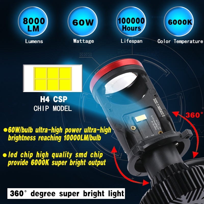 Đèn Pha LED H4 Mini 3000K 4300K 6000K Ánh Sáng Cao / Thấp Không Có Radio 3 Màu Phích Cắm Và Sử Dụng Điện Cho Xe Hơi
