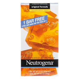 Bộ 3 Xà phòng rửa mặt unisex Neutrogena Transparent Facial Bar Original Formula Fragrance Free 3 pack 3x100g (Mỹ)