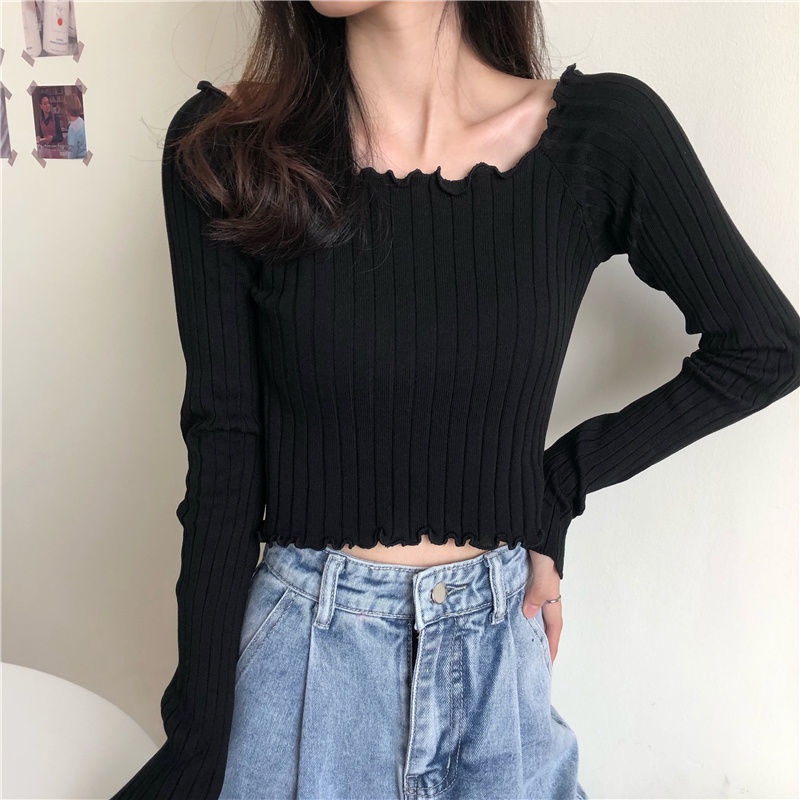 Áo sweater nữ PERTY tay dài màu trơn thời trang phong cách Hàn Quốc