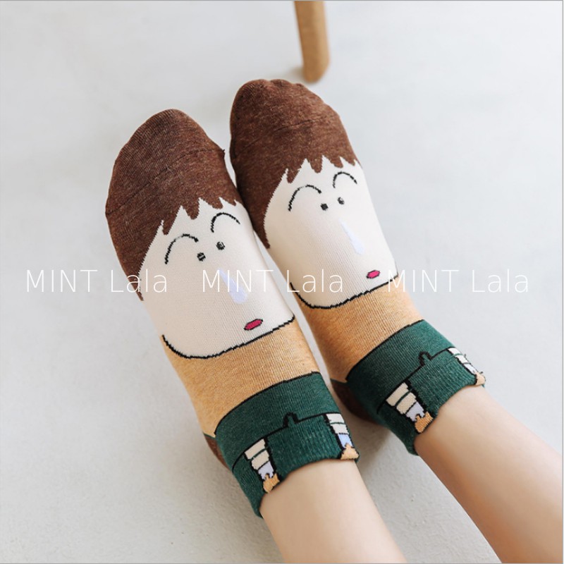 Socks/Tất Cổ Ngắn Hình Cậu Bé Bút Chì Đáng Yêu