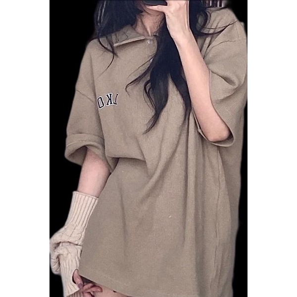 Áo polo Tay Ngắn Dáng Rộng Phong Cách Harajuku Thời Trang Mùa Hè Cho Nữ